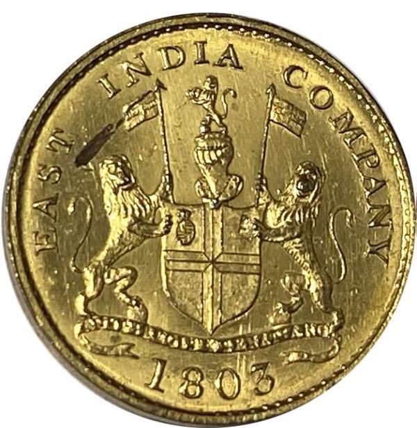 East India Company, Madras Presidency, Soho, Gilt copper Proof 5 Cash, 1803, v