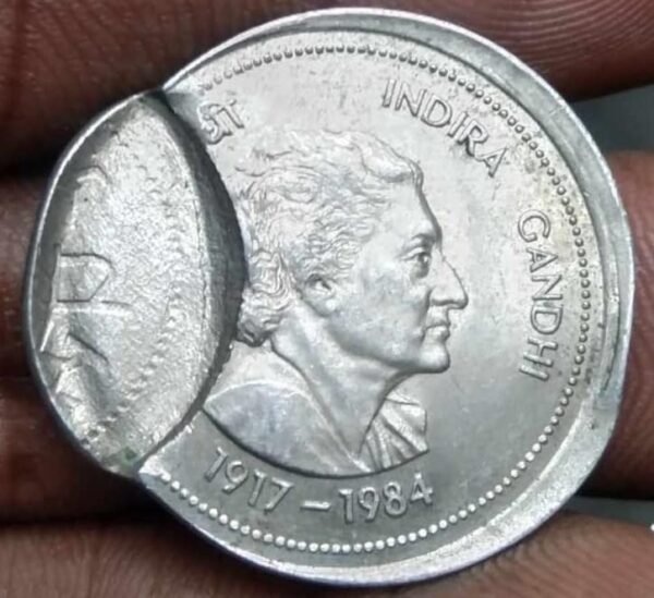 Top Broad Struck and Partial Brockage 50 Paisa Indira Gandi Calcutta Mint Cup-Nickel