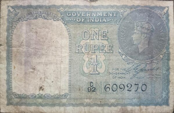 British India 1940 One Rupee George VI Signed by CB Jones