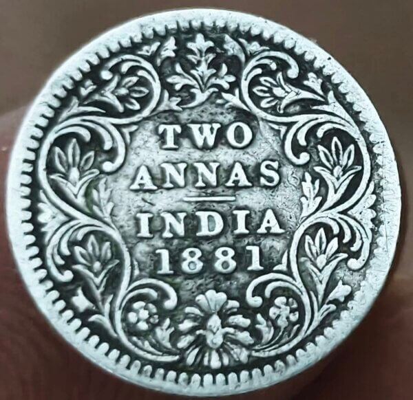 1881 2 Anna Victoria Empress Fine Grade Silver