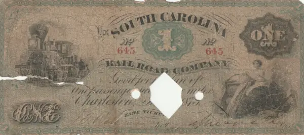 1873 South Carolina Railroad Company Fair Ticket-serial-645