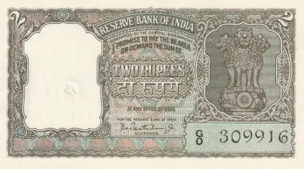 INDIA 2 Rupees 1962-1967 Bhattacharya UNC