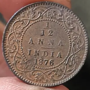 VICTORIA 1876 112 ANNA AUNC With traces of luster RARE DATE-Reverse