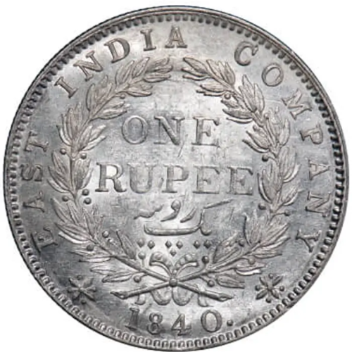 Victoria Queen, Silver, Rupee, 1840, CL, Calcutta Mint, Uncirculated. Rare. British India