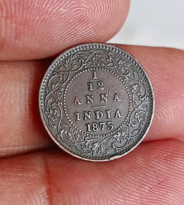 1875 1-12 Anna Victoria Empress Calcutta Mint Ecellent Detail Copper Reverse