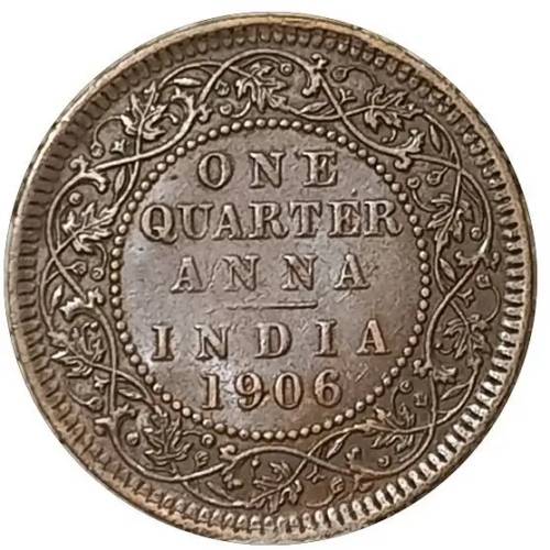 1906 Quarter Anna Bronze Edward VII British India Weighs around 4.99grams Excellent Grade