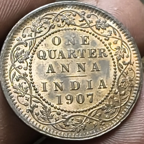 1907 Quarter Anna Edward VII British India Copper AUNC/UNC Grade