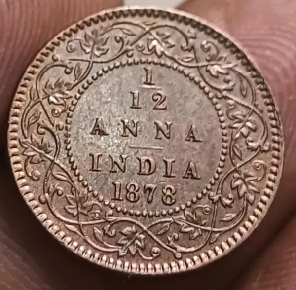 Top 1878 1-12 Anna Victoria Empress Calcutta Mint Excellent Detail Copper Reverse