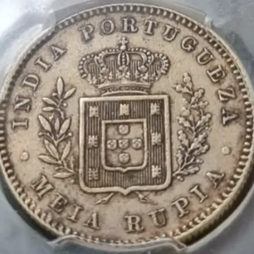 India Portuguese 1/2 Rupia Silver 1881 Excellent Detail