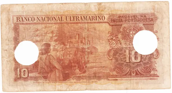 India Portuguesa Dez Rupias - 10 Rupees Dated 29 November 1945-Reverse