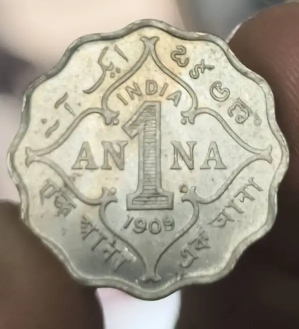 UNC 1909 1 Anna with Partial Luster Edward VII Rare Coin Revv