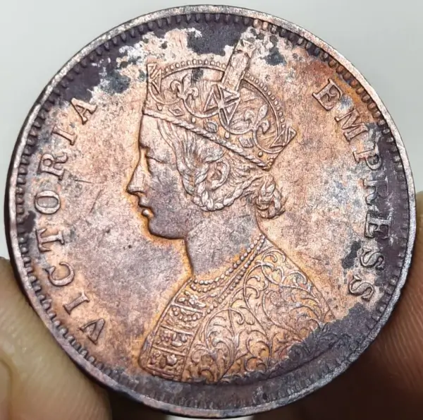 1877 Half Anna Excellent Grade Calcutta Mint Victoria Empress British India Uncleaned