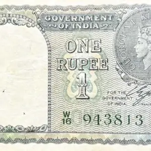 1940 One rupee British India Georve VI Era W Inset A Prefix Green Color Very Fine Condition