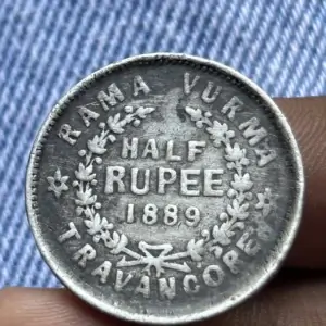 Extremely Rare Silver Half Rupee Coin of Rama Varma VI of Travancore.