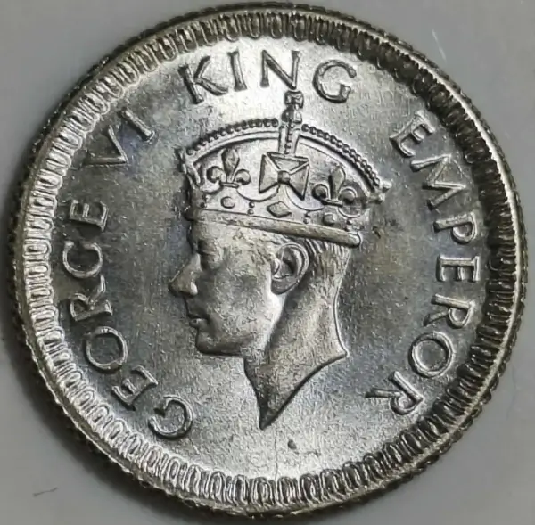 BUNC British India 1942 Quarter Rupees George VI Half Silver Obverse