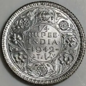 BUNC British India 1942 Quarter Rupees George VI Half Silver Reverse