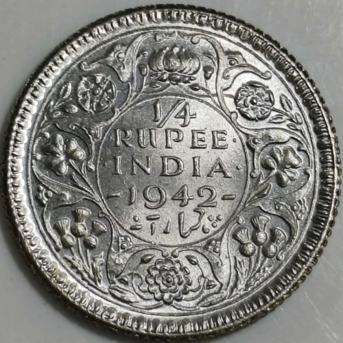 BUNC British India 1942 Quarter Rupees George VI Half Silver